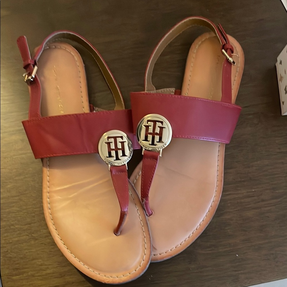 Tommy Hilfiger Burgundy Sandals with Logo Accent